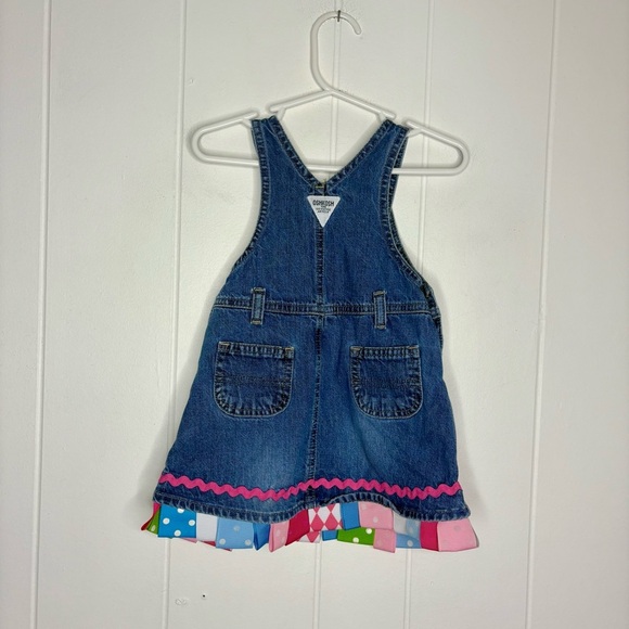 VINTAGE Oshkosh B’gosh 12 Month Baby Denim Overall Dress Girly Ribbons Polka Dot - Picture 5 of 9